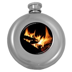 Bonfire Wood Night Hot Flame Heat Round Hip Flask (5 Oz) by Amaryn4rt