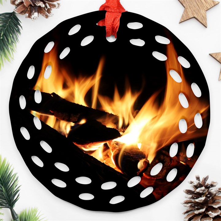 Bonfire Wood Night Hot Flame Heat Ornament (Round Filigree)