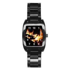 Bonfire Wood Night Hot Flame Heat Stainless Steel Barrel Watch