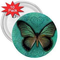 Butterfly Background Vintage Old Grunge 3  Buttons (10 Pack) 