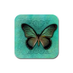 Butterfly Background Vintage Old Grunge Rubber Square Coaster (4 Pack)  by Amaryn4rt