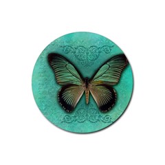 Butterfly Background Vintage Old Grunge Rubber Coaster (round)  by Amaryn4rt