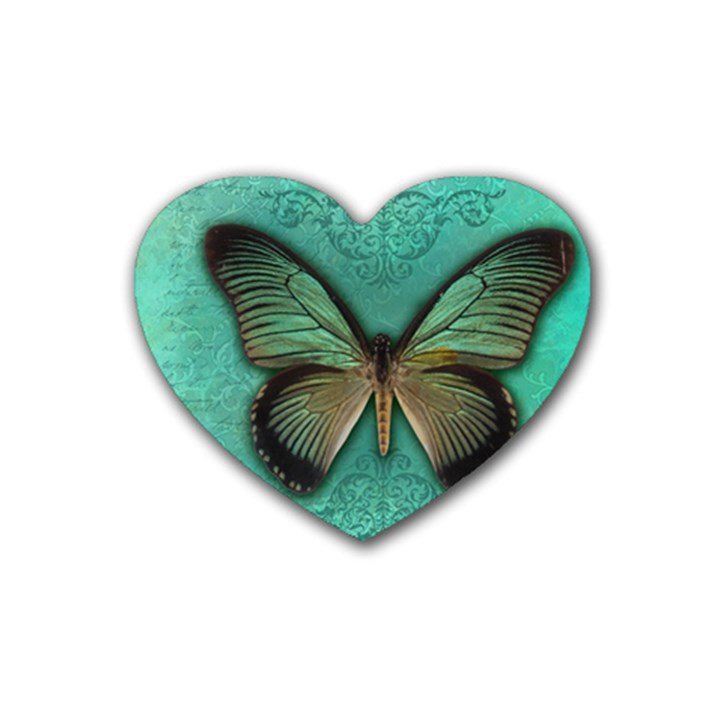 Butterfly Background Vintage Old Grunge Rubber Coaster (Heart) 