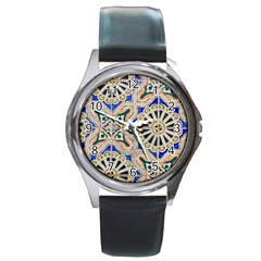 Ceramic Portugal Tiles Wall Round Metal Watch