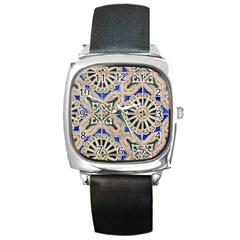 Ceramic Portugal Tiles Wall Square Metal Watch by Amaryn4rt