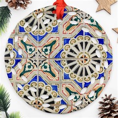 Ceramic Portugal Tiles Wall Round Filigree Ornament (two Sides) by Amaryn4rt