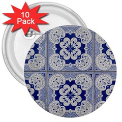 Ceramic Portugal Tiles Wall 3  Buttons (10 Pack) 