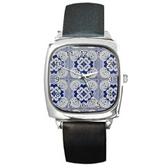 Ceramic Portugal Tiles Wall Square Metal Watch by Amaryn4rt