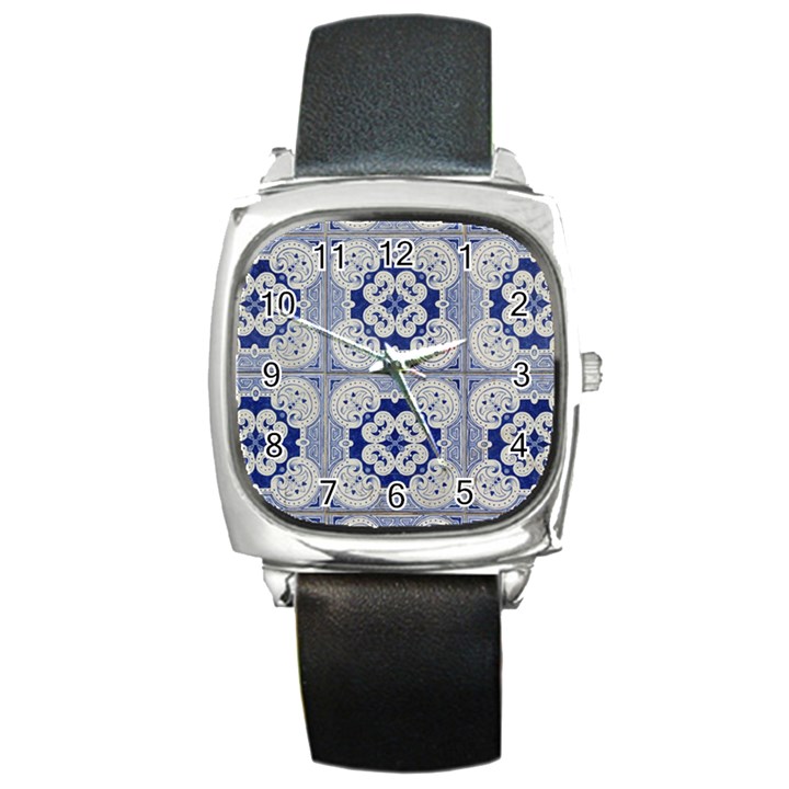 Ceramic Portugal Tiles Wall Square Metal Watch