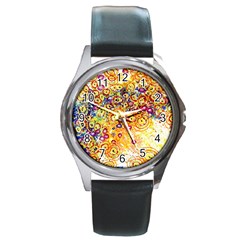 Canvas Acrylic Design Color Round Metal Watch