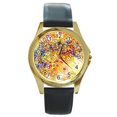 Canvas Acrylic Design Color Round Gold Metal Watch