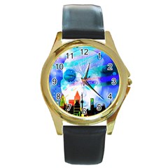 Dirty Dirt Spot Man Doll View Round Gold Metal Watch by Amaryn4rt