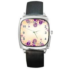 Floral Background Square Metal Watch by Amaryn4rt