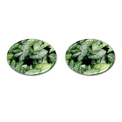 Green Leaves Nature Pattern Plant Cufflinks (oval) by Amaryn4rt