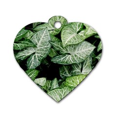 Green Leaves Nature Pattern Plant Dog Tag Heart (one Side) by Amaryn4rt