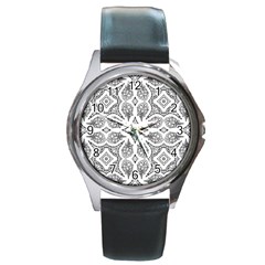 Mandala Line Art Black And White Round Metal Watch by Amaryn4rt