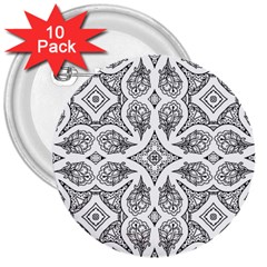 Mandala Line Art Black And White 3  Buttons (10 Pack)  by Amaryn4rt