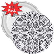 Mandala Line Art Black And White 3  Buttons (100 Pack)  by Amaryn4rt