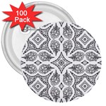 Mandala Line Art Black And White 3  Buttons (100 pack)  Front