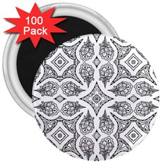 Mandala Line Art Black And White 3  Magnets (100 Pack) by Amaryn4rt