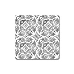 Mandala Line Art Black And White Square Magnet by Amaryn4rt