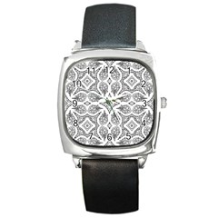 Mandala Line Art Black And White Square Metal Watch by Amaryn4rt