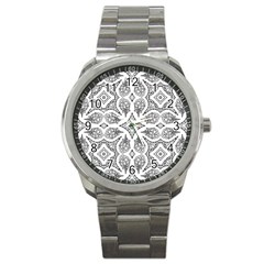 Mandala Line Art Black And White Sport Metal Watch by Amaryn4rt