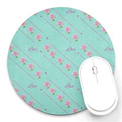 Love Flower Blue Background Texture Round Mousepads by Amaryn4rt