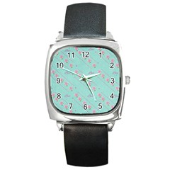 Love Flower Blue Background Texture Square Metal Watch by Amaryn4rt