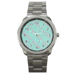 Love Flower Blue Background Texture Sport Metal Watch by Amaryn4rt