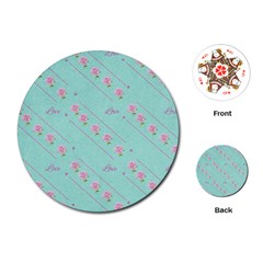 Love Flower Blue Background Texture Playing Cards (round) 