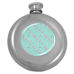 Love Flower Blue Background Texture Round Hip Flask (5 Oz) by Amaryn4rt