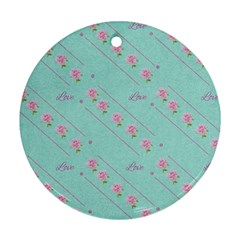 Love Flower Blue Background Texture Round Ornament (two Sides)