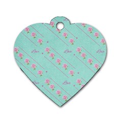 Love Flower Blue Background Texture Dog Tag Heart (one Side) by Amaryn4rt