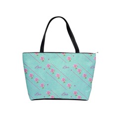 Love Flower Blue Background Texture Shoulder Handbags by Amaryn4rt