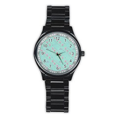 Love Flower Blue Background Texture Stainless Steel Round Watch by Amaryn4rt