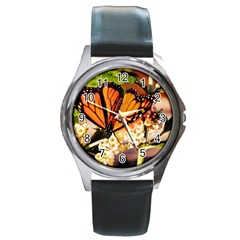 Monarch Butterfly Nature Orange Round Metal Watch by Amaryn4rt