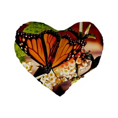 Monarch Butterfly Nature Orange Standard 16  Premium Flano Heart Shape Cushions by Amaryn4rt