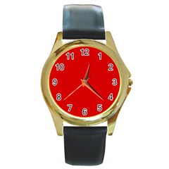 Just Red Round Gold Metal Watch by Valentinaart