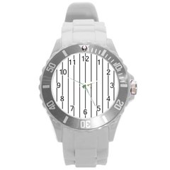 White And Black Lines Round Plastic Sport Watch (l) by Valentinaart