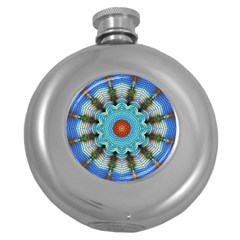 Pattern Blue Brown Background Round Hip Flask (5 Oz) by Amaryn4rt