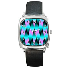 Shiny Decorative Geometric Aqua Square Metal Watch by Amaryn4rt