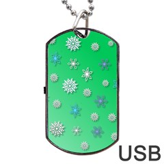 Snowflakes Winter Christmas Overlay Dog Tag Usb Flash (two Sides) by Amaryn4rt