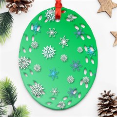 Snowflakes Winter Christmas Overlay Ornament (oval Filigree) by Amaryn4rt