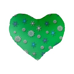 Snowflakes Winter Christmas Overlay Standard 16  Premium Flano Heart Shape Cushions by Amaryn4rt