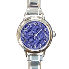 Texture Blue Neon Brick Diagonal Round Italian Charm Watch