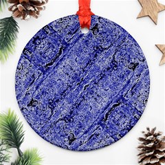 Texture Blue Neon Brick Diagonal Ornament (round) by Amaryn4rt