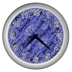 Texture Blue Neon Brick Diagonal Wall Clocks (silver)  by Amaryn4rt