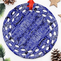 Texture Blue Neon Brick Diagonal Round Filigree Ornament (two Sides) by Amaryn4rt