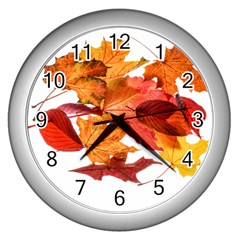 Autumn Leaves Leaf Transparent Wall Clocks (silver)  by Amaryn4rt